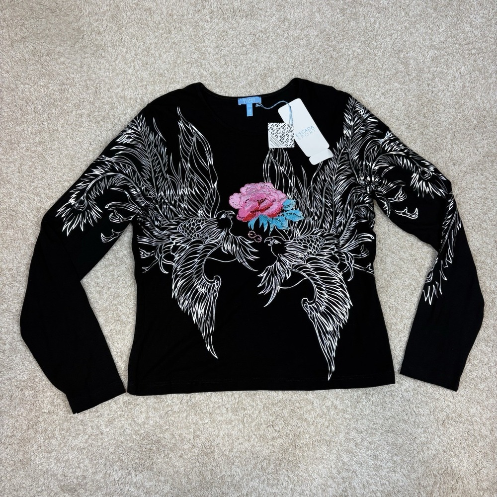 Escada Sport Graphic Top Sz Large Y2K Fairy Grunge Luxury Streetwear Long Sleeve